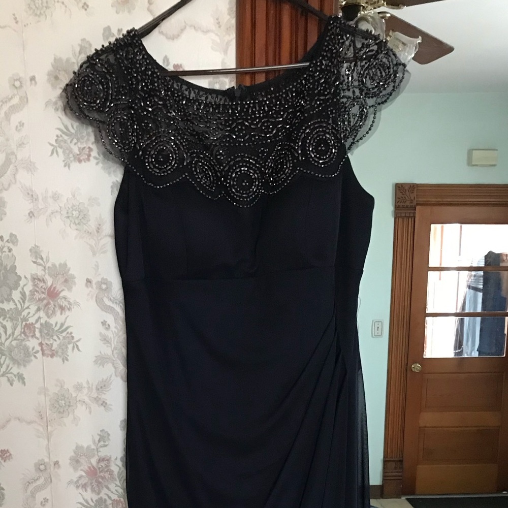 Navy Beaded floor length dress